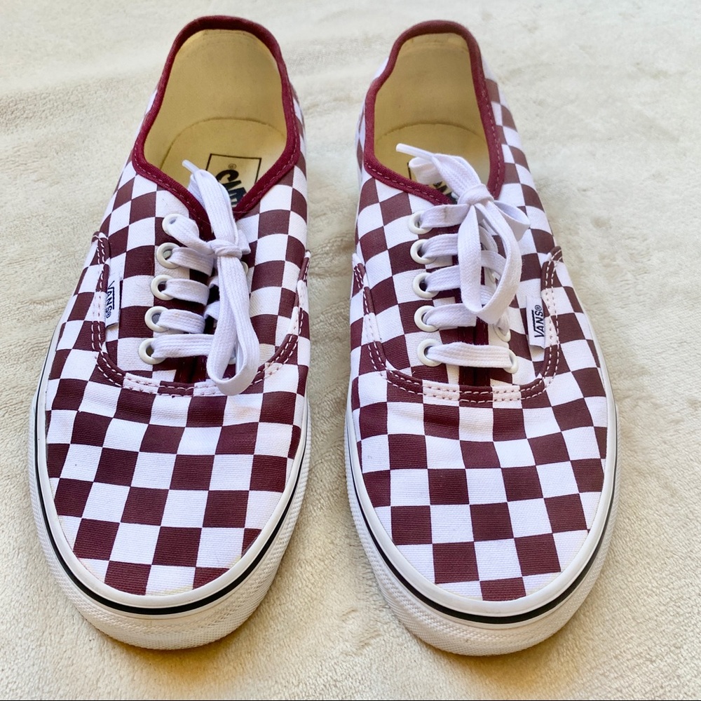 Vans Authentic Burgundy / White Checker Shoes